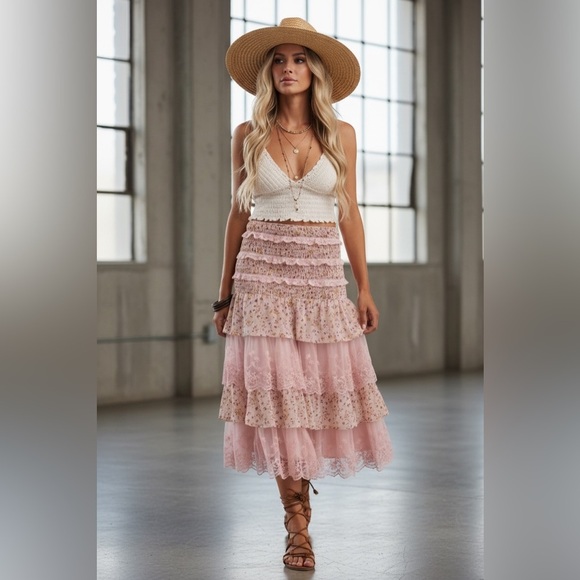 NWT Listicle Floral and Lace Boho Convertible Smocked Dress or Midi Skirt - Picture 7 of 10